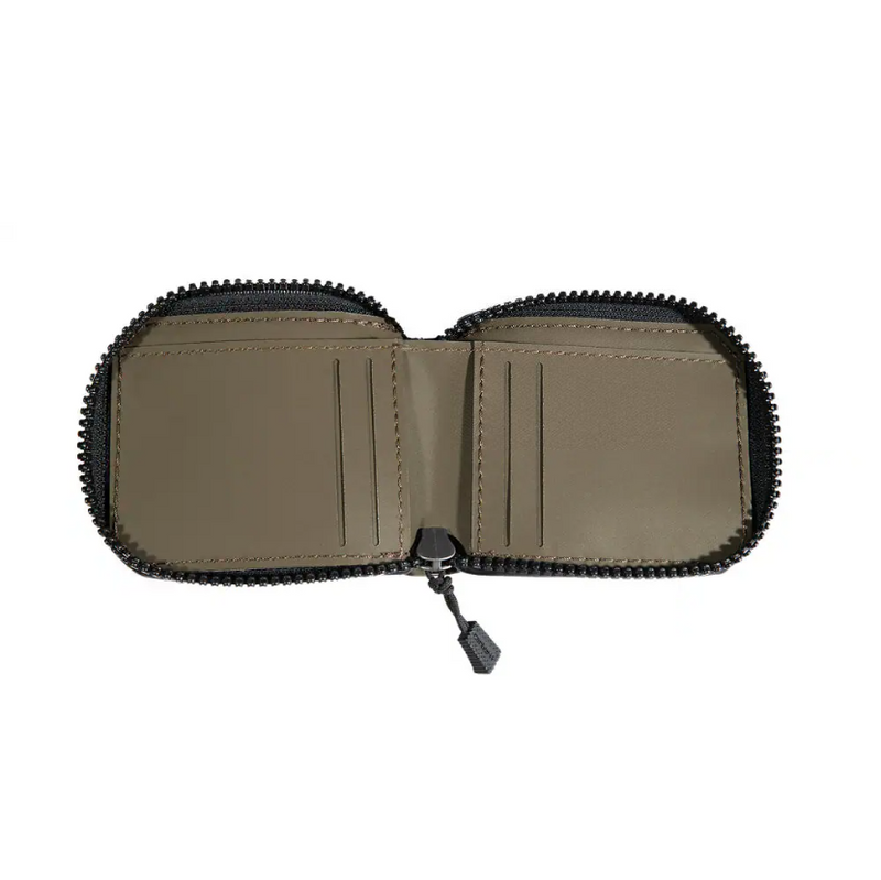 An open brown wallet on a white background