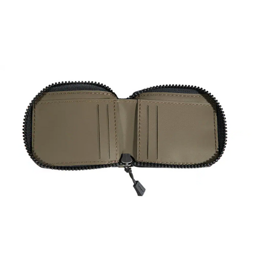 An open brown wallet on a white background