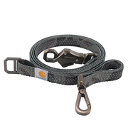A gray and black patterned dog leash on a white background