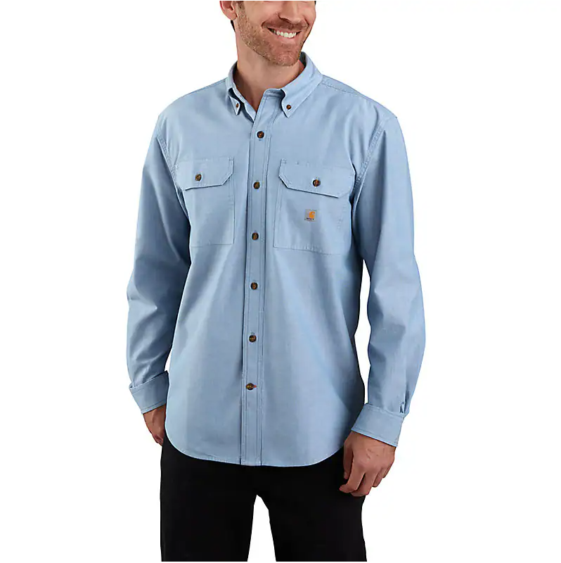 Carhartt Mens Loose Fit Midweight Chambray Long Sleeve Shirt