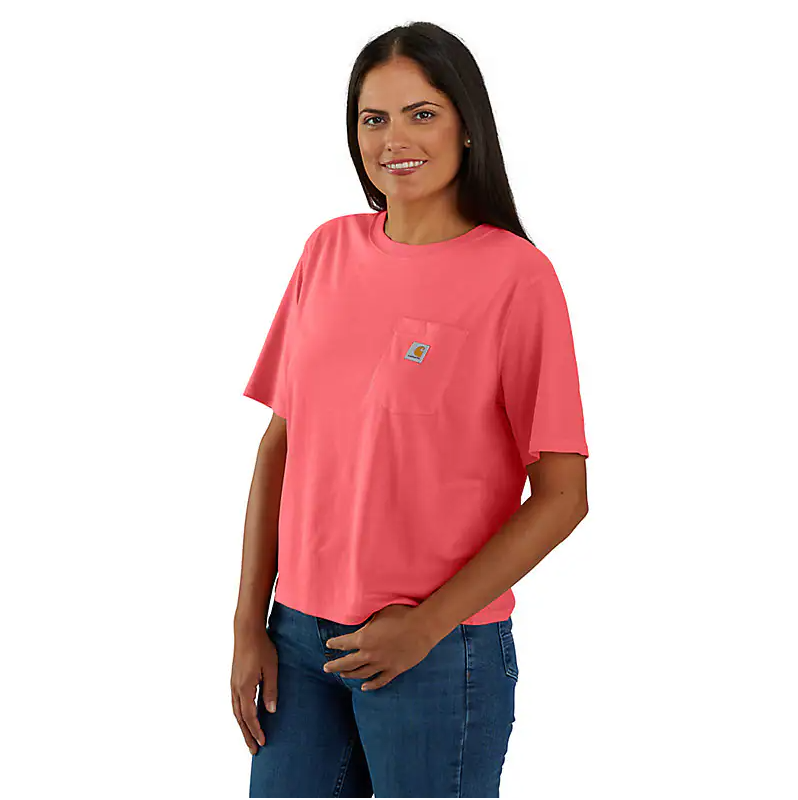 Women's Short Sleeve Tencel Pocket Tee | Pink Salmon
