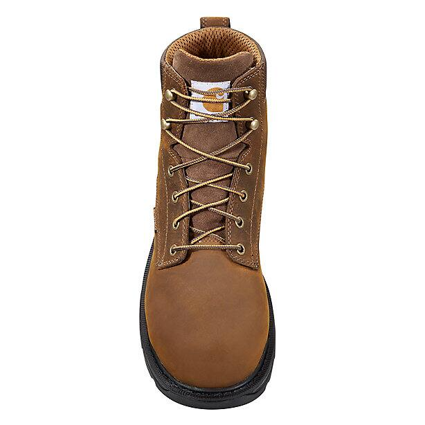 Brown leather boot with laces on a white background