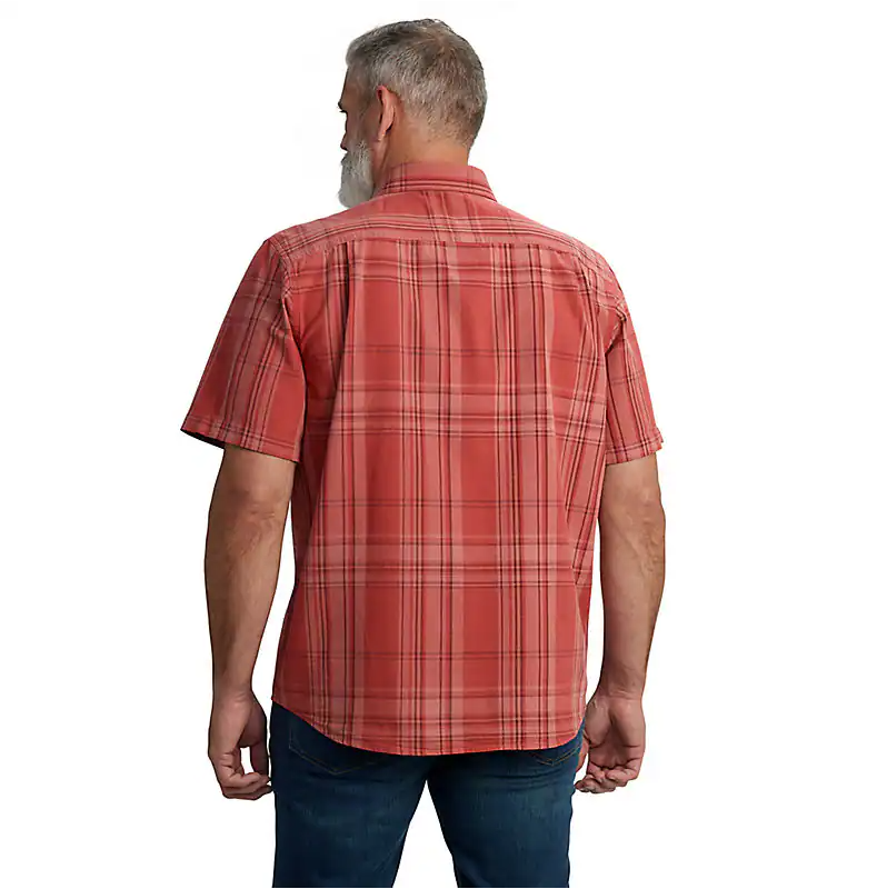 Men's Short Sleeve Loose Fit Midweight Plaid Shirt | Crimson Moss