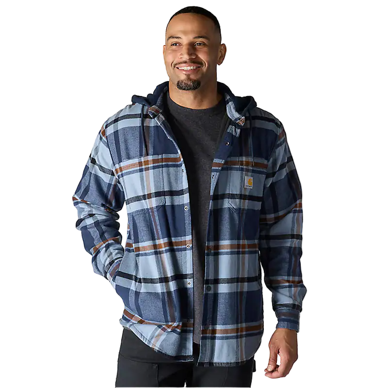 Men's Rugged Flex® Relaxed Fit Flannel Fleece Lined Hooded Shirt Jac | Navy