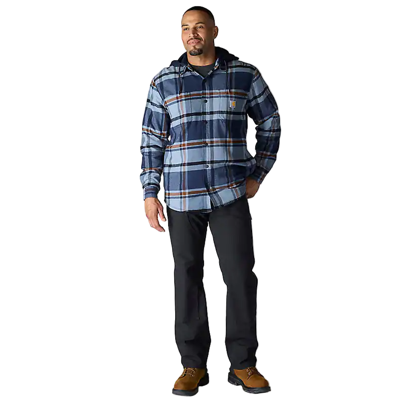 Men's Rugged Flex® Relaxed Fit Flannel Fleece Lined Hooded Shirt Jac | Navy