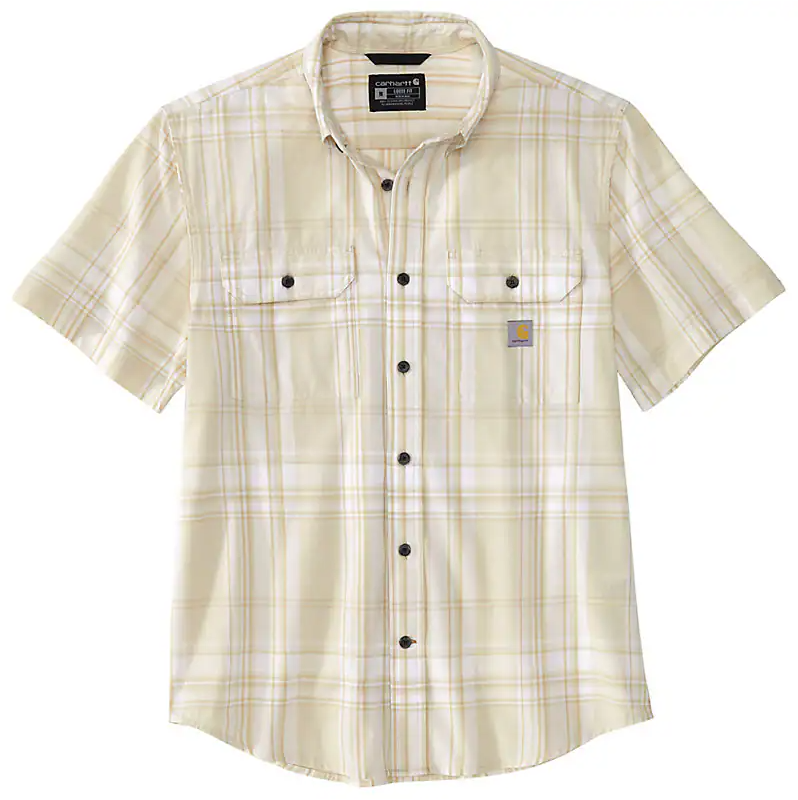 Men's Short Sleeve Loose Fit Midweight Plaid Shirt | Chalk