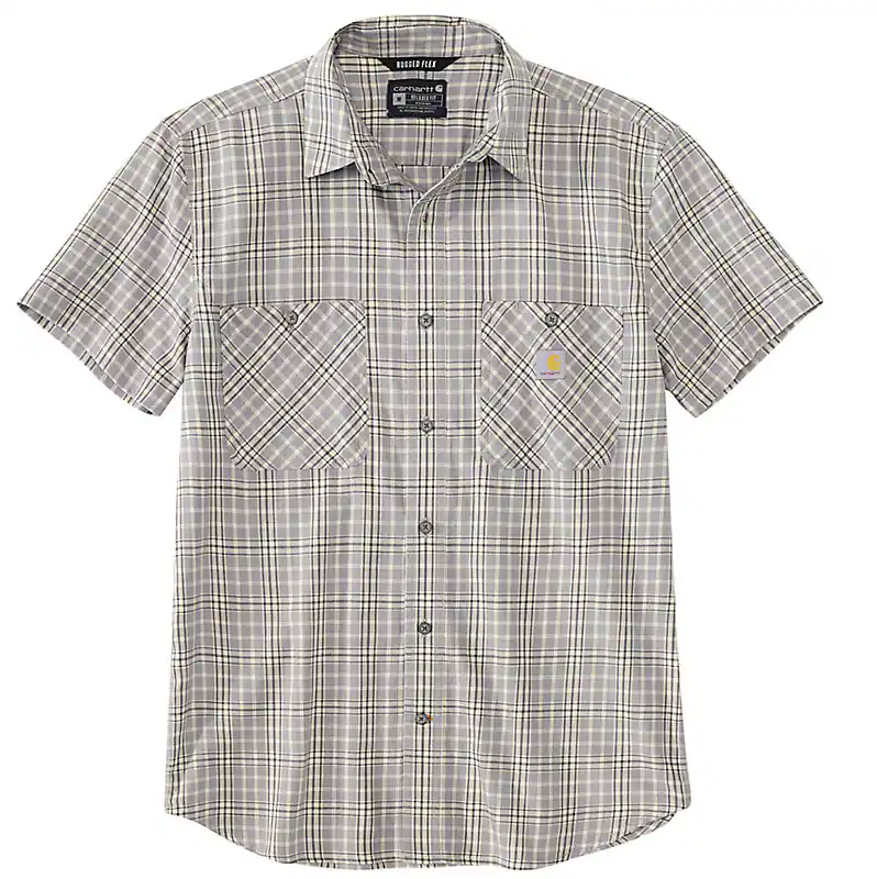 Men's Short Sleeve Rugged Flex Lightweight Plaid Shirt | Carhartt Gray