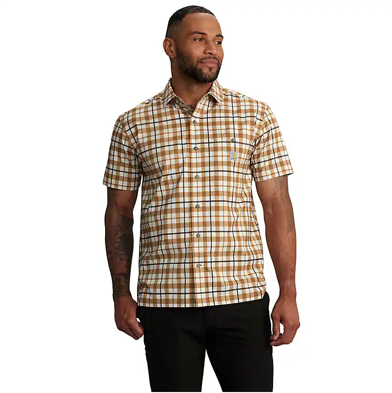 Men's Short Sleeve Force Sun Defender Lightweight Plaid Shirt | Carhartt Brown