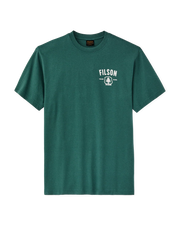 Green t-shirt with 'Filson' logo on a white background