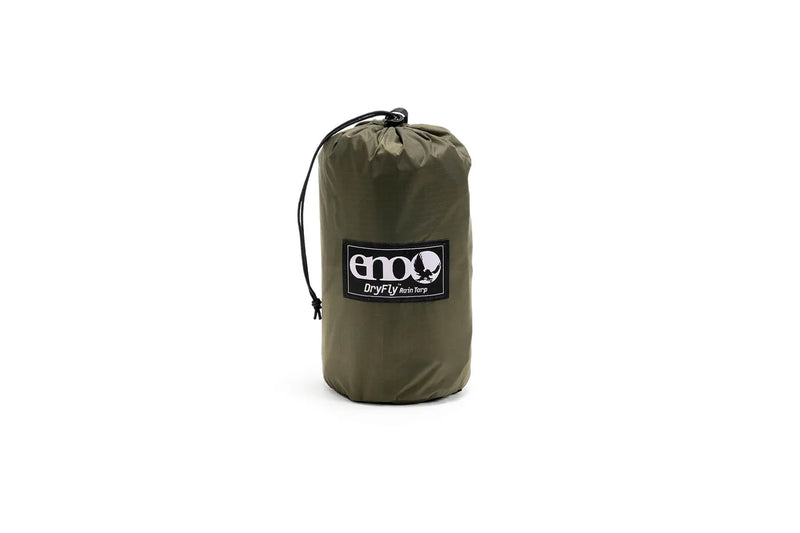 A greenish brown bag with a black string on a white background