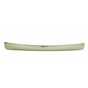 Side view of a white canoe on a white background.
