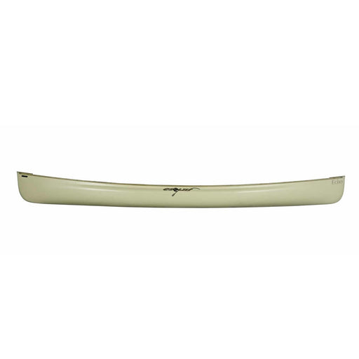 Side view of a white canoe on a white background.