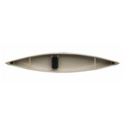 Top view of a canoe with seating installed on a white background.