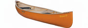 Orange canoe with beige interior on a white background, featuring the brand 'Huron'.