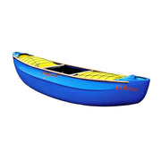 Blue canoe with accessories installed on a white background.