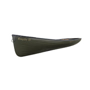 Dark green canoe on a white background.