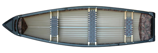 Top view of a canoe with a textured surface on a white background