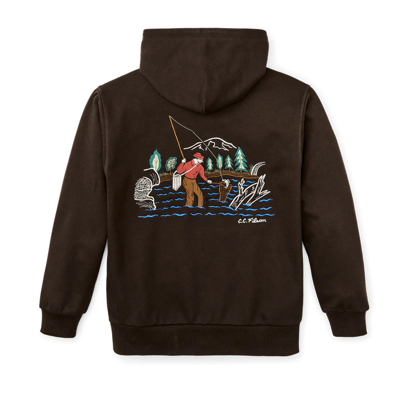 Men's Prospector Embroidered Fishing Hoodie | Dark Brown