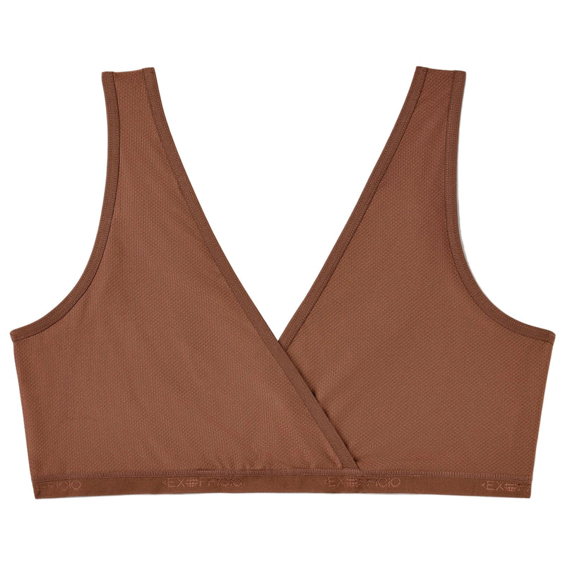 Brown cross-front bralette on a white background