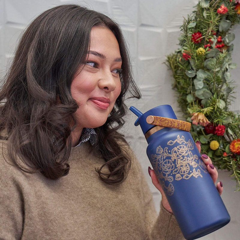 32 oz Wide Mouth Bottle with Flex Straw Cap | Western Dark Blue (Limited Edition)