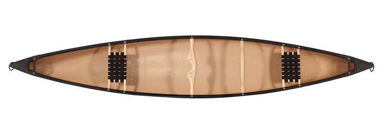 Canoe with black gunwales on a white background