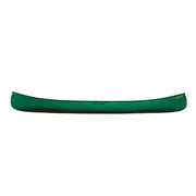Side view of a green canoe on a white background.