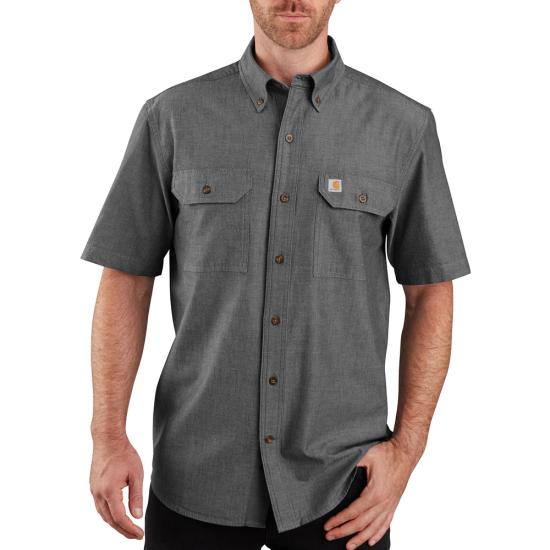 Men's Loose Fit Midweight Chambray Short-Sleeve Shirt | Black