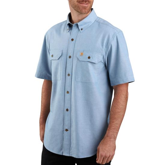 Men's Loose Fit Midweight Chambray Short-Sleeve Shirt | Chambray Blue