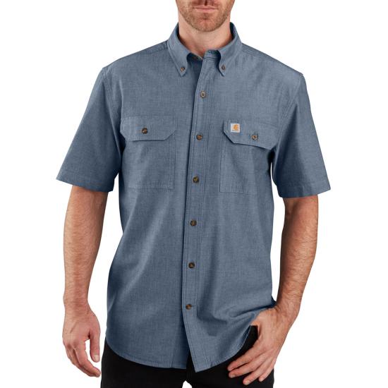 Men's Loose Fit Midweight Chambray Short-Sleeve Shirt | Denim Blue Chambray