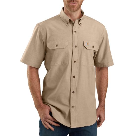 Men's Loose Fit Midweight Chambray Short-Sleeve Shirt | Dark Tan