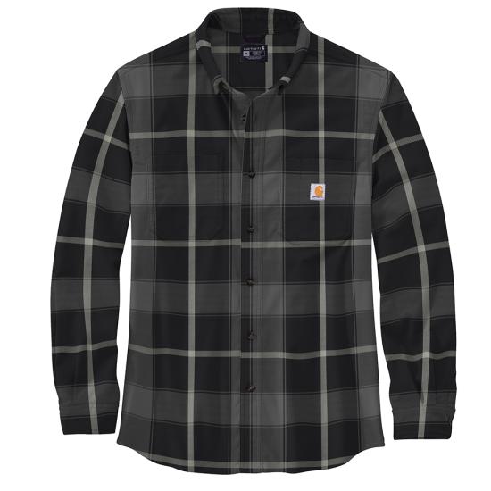 Men's Rugged Flex® Relaxed Fit Midweight Flannel Long-Sleeve Plaid Shirt Big & Tall Sizes | Black