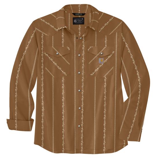 Men's Montana Rugged Flex™ Relaxed Fit Lightweight Long-Sleeve Snap-Front Print Shirt | Carhartt Brown