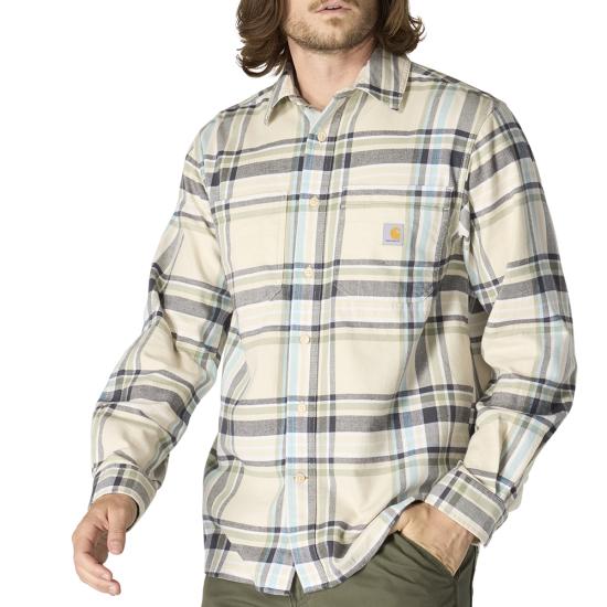 Rugged Flex™ Relaxed Fit Midweight Flannel Long-Sleeve Plaid Shirt | Oat Milk