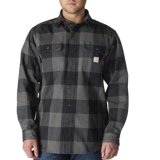 Loose Fit Heavyweight Flannel Long-Sleeve Plaid Shirt | Gravel
