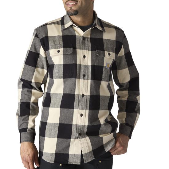 Loose Fit Heavyweight Flannel Long-Sleeve Plaid Shirt | Oat Milk