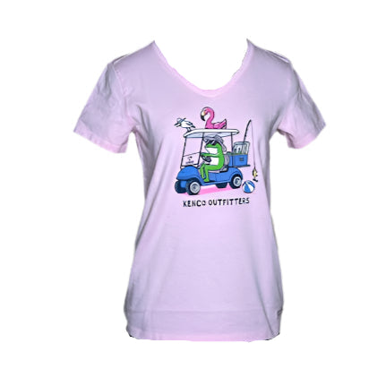Women's Frog and Flamingo Golf Cart x Kenco Crusher V-Neck Tee