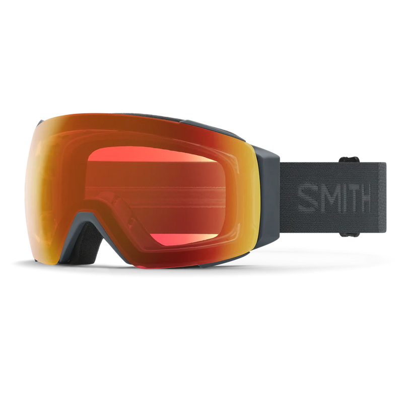 Smith ski goggles with orange-red lens on a white background