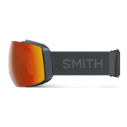 Smith ski goggles with orange lens and black strap on a white background