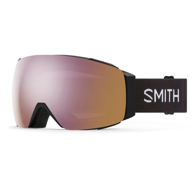 Smith ski goggles with a black strap on a white background