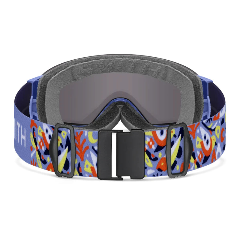 Goggles with colorful strap on a white background