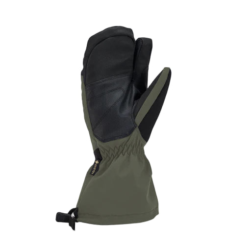 Green and black glove on a light gray background