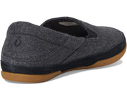 Gray slip-on shoe with a brown sole on a white background