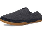Gray slip-on shoe with brown sole on a white background