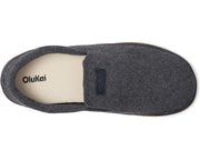 Gray slip-on shoe with 'Olukai' branding on a white background