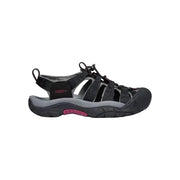 Black and gray sandal with pink accents on a white background