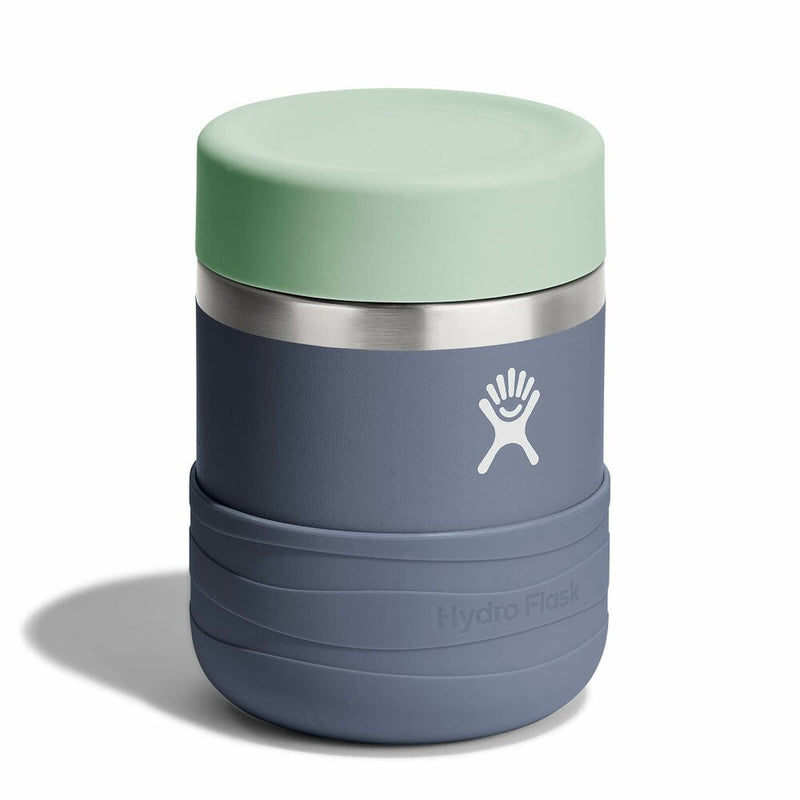 Hydro Flask insulated food jar with green lid on a white background