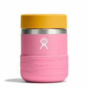 Pink Hydro Flask with yellow lid on a white background