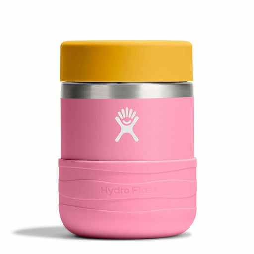Pink Hydro Flask with yellow lid on a white background