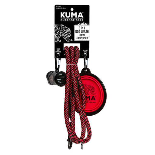 Kuma outdoor gear 3-in-1 dog leash and bowl dispenser on a white background