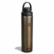 Brown Hydro Flask water bottle with black lid on a white background